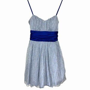 B. DARLIN Silver & Cobalt Ribbon Strap Glittering Party Dress, Size Junior 11/12